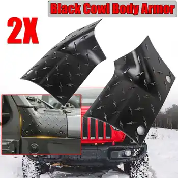 Двойката ABS Black Car Sticker Side Front Cowl Body Armor For външна капачка на капака на двигателя за Jeep for Wrangler JL JLU 2018 2019