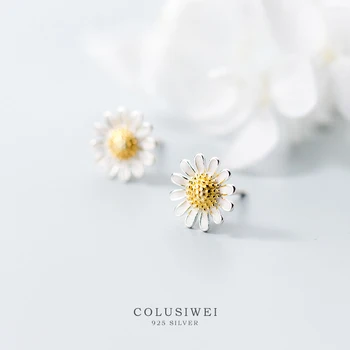 Colusiwei 925 сребро златен цвят, цвете обеци розово за жени Маргаритка цвете ушите на жени прост Pendientes Accessries