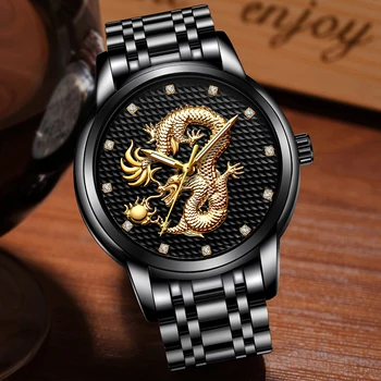 LIGE мъжки часовници най-добрата марка на луксозни Златен Дракон скулптура аналогови кварцови часовници мъжете пълен стомана водоустойчив часовник Reloj Hombre