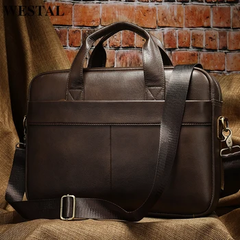 WESTAL мъжки чанти от естествена кожа, мъжки портфейл, за лаптоп 14 Messenger мъжка кожена чанта бизнес портфейл за документи A4 7022