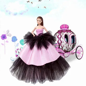 Besegad мода елегантен черен розов голяма пола, мрежест сватбена рокля облекло облекло за кукли Барби детски момиче фестивал подаръци за Рожден Ден