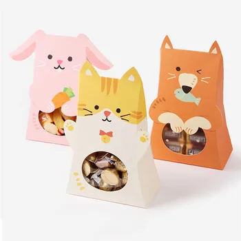 5 бр. сладък котка и заек животни хартиена кутия шоколадови бонбони Kid момчета момичета Рожден Ден украси Baby Shower хартия подарък шоколадови бисквитки чанта