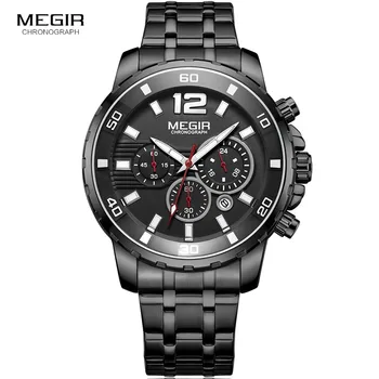 MEGIR хронограф таймер мода часовници мъжки кварцов часовник светлина, календар и дата от неръждаема стомана мъжки часовници Топ Марка луксозни 2068