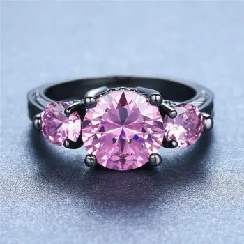 Луксозни дамски розов Кристал Камък пръстен класически 14К черното злато-годежни пръстени, бижута на пънк кръгъл Циркон годежни пръстени за жени