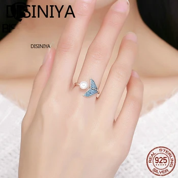 DISINIYA сребро 925 женски опашка на русалка регулируеми пръстени пръсти за жени сватба, ангажимент бижута S925