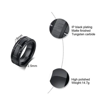 LETAPI класически мъжки 8 мм черен волфрам карбид годежен пръстен Пръстен тухла шаблон матово покритие