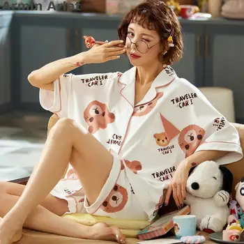 Секси пижами високо качество на лятото PJ Set момиче нощен костюм Lingerir 2 бр. домашно облекло на жените спално бельо сладък принт карикатура пижами
