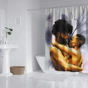 Полиестер Черен Черен Изкуство, Афро-Американски Любовник Двойка Душ Завеса Спалня Декор