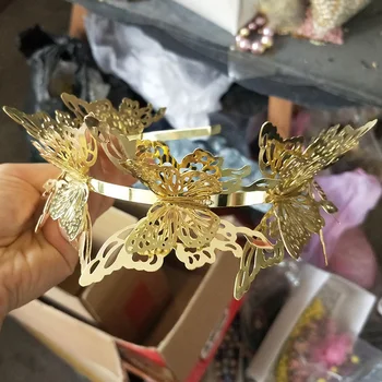 Голяма пеперуда аксесоари за коса 2018 нови Жени злато голяма пеперуда лента за глава лента за коса мода метал златни накити за косата