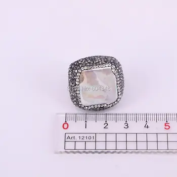 5шт Zyunz квадратна форма, природа перлена пръстен планински кристал, Кристал проправи регулируеми пръстени