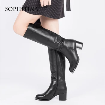 СОФИТИНА зима жени естествена кожа модни ботуши с цип кръг чорап за коляното обувки супер елегантен квадратен висок ток ботуши BA18