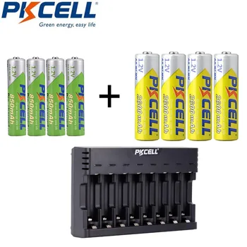 4 / 8шт NIMH 1.2 V PKCELL AA 2600mAh акумулаторна батерия и AAA 850mah акумулаторна батерия, с 1-8Slots NiMH/NICD зарядно устройство