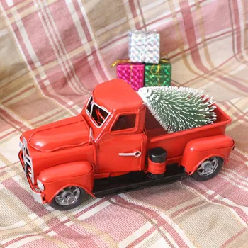 Малък Коледен Подарък За Украса На Масата Реколта Червен Камион Мини Филц Коледна Елха Дядо Коледа Детски Играчки Нова Година Продукт